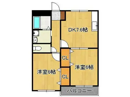 プレステージ陣原(2DK/2階)の間取り写真