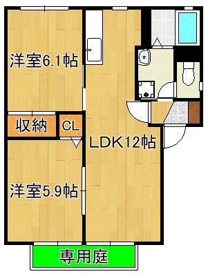 アンジェリカ  B棟(2LDK/1階)の間取り写真