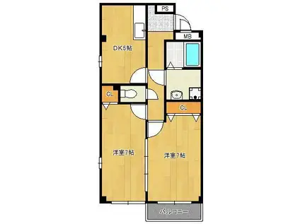 ランドコア田町(2DK/2階)の間取り写真