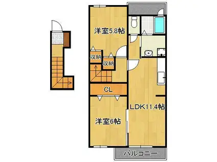 メゾン・コスモバーミィ(2LDK/2階)の間取り写真