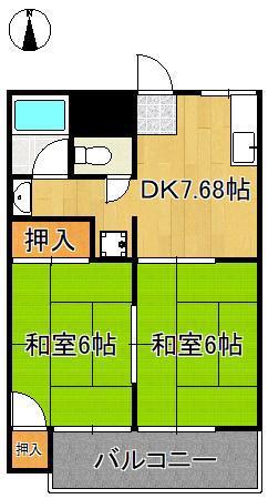 コーポセサミロード(2DK/2階)の間取り写真