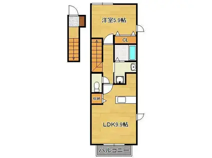 サンフレイムYABE B棟(1LDK/2階)の間取り写真