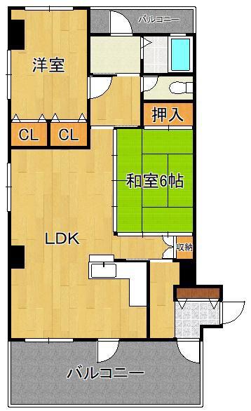 ブリッジサイド43(2LDK/11階)の間取り写真