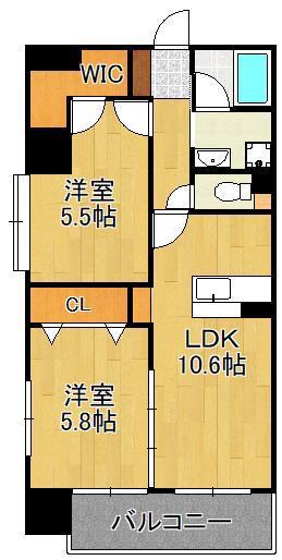 WIN黒崎(2LDK/9階)の間取り写真