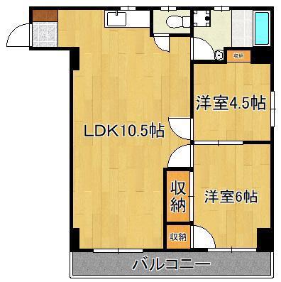 エルモス若松(2LDK/4階)の間取り写真