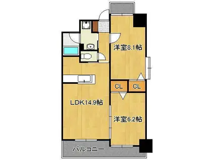 グランドツイン黒崎(2LDK/8階)の間取り写真