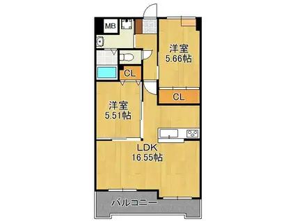 VENT CREST (2LDK/8階)の間取り写真