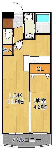 クオリア陣原(1LDK/2階)の間取り写真