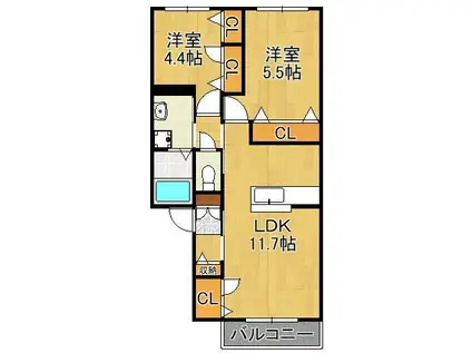 ウィンドヒルTK(2LDK/2階)の間取り写真