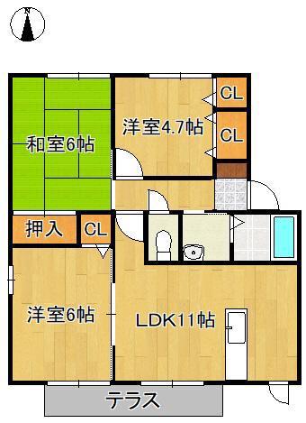 ソシア平尾B棟(3LDK/1階)の間取り写真