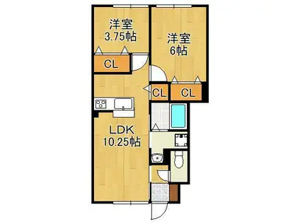 サンライズ浜町(2LDK/1階)の間取り写真