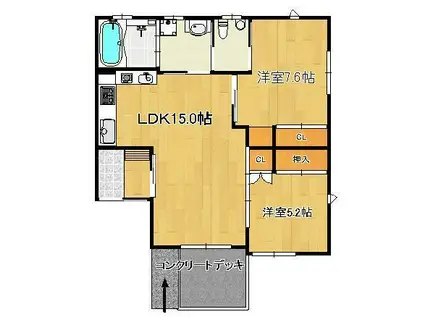 ウェルカーサ陣原(2LDK/1階)の間取り写真