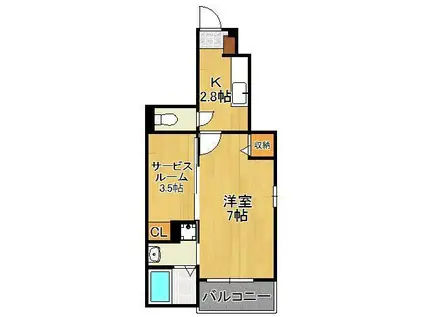 サンシャイン・穴生(1SK/1階)の間取り写真