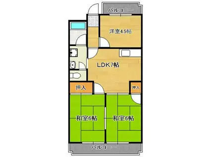 シャトレ西小石B棟(3DK/5階)の間取り写真