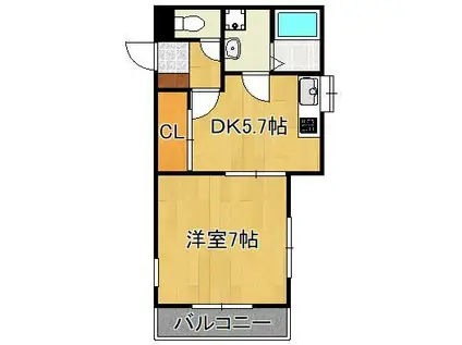 エスティ岬の山(1DK/3階)の間取り写真