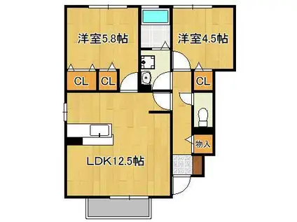 サニーヒルズ迫田(2LDK/1階)の間取り写真