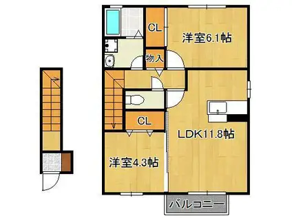 サニーヒルズ迫田(2LDK/2階)の間取り写真