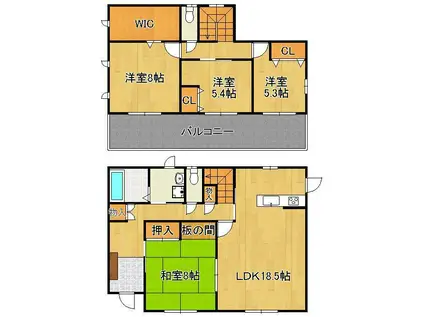 鹿児島本線 折尾駅 徒歩16分 2階建 築26年(4LDK)の間取り写真
