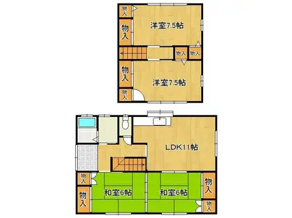 筑豊本線 若松駅 徒歩9分 2階建 築39年(4LDK)の間取り写真