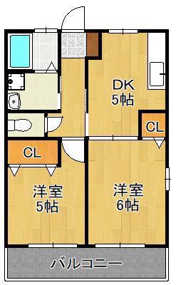 パーシモン B(2DK/1階)の間取り写真