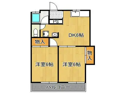 鹿児島本線 黒崎駅 徒歩17分 2階建 築40年(2DK/1階)の間取り写真