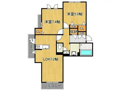 エンジョイスペース鷹の巣(2LDK/2階)の間取り写真