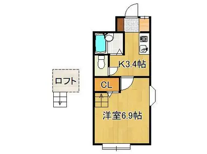 パンシオン ヴィラブランテ D棟(1K/2階)の間取り写真