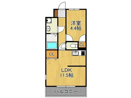 MDIカーサラヴァンダ黒崎(1LDK/2階)の間取り写真