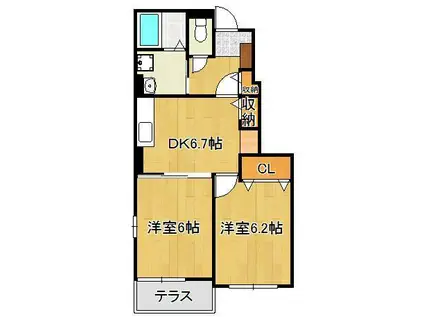 ハーバーS(2DK/1階)の間取り写真