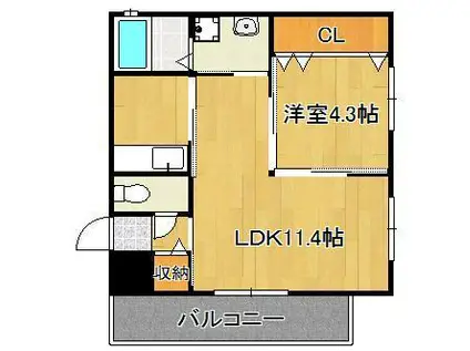 WILL STYLE 陣原R(1LDK/1階)の間取り写真