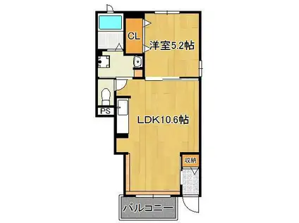 イリーデ ヤハタ B(1LDK/1階)の間取り写真