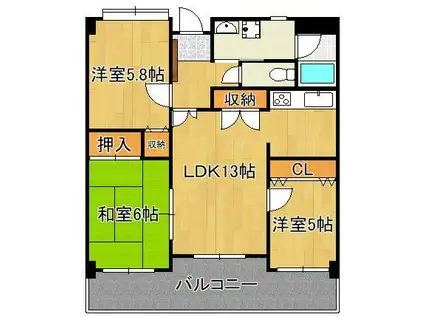 朝日プラザ八幡西(3LDK/5階)の間取り写真