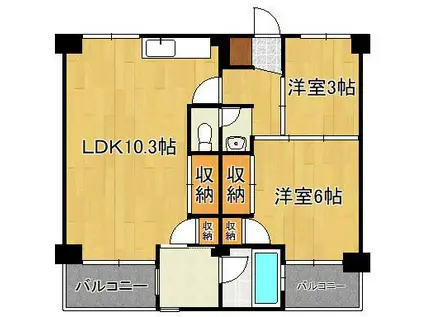 ビレッジハウス萩原 1号棟(2LDK/4階)の間取り写真