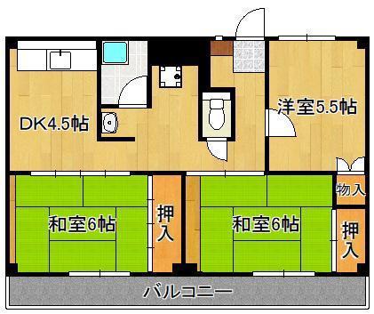ビレッジハウス則松 1号棟(3DK/2階)の間取り写真
