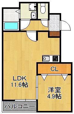 クレアトゥール黒崎西(1LDK/1階)の間取り写真