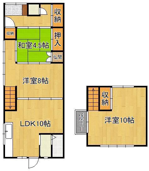 鹿児島本線 黒崎駅 バス乗車時間：10分 東鳴水三丁目バス停で下車 徒歩3分 2階建 築57年(3LDK)の間取り写真