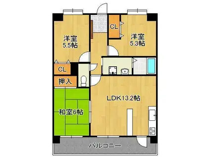 アクロス黒崎ロイヤルヒルズ316(3LDK/3階)の間取り写真