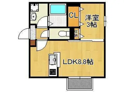 モアプラス東鳴水(1LDK/1階)の間取り写真