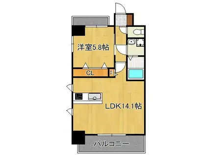 MDIプロスコルディア黒崎駅前(1LDK/9階)の間取り写真