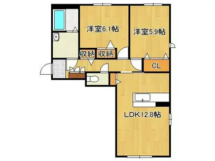 ヴェレ西神原(2LDK/2階)の間取り写真