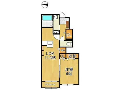 スモールウッズタウン若松(1LDK/1階)の間取り写真