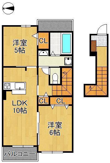 スモールウッズタウン若松(2LDK/2階)の間取り写真