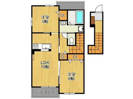 スモールウッズタウン若松(2LDK/2階)の間取り写真
