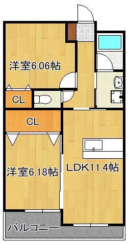 浜町テラス(2LDK/1階)の間取り写真