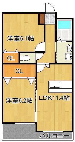 浜町テラス(2LDK/3階)の間取り写真