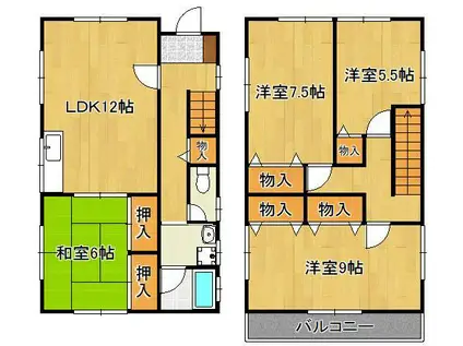 筑豊本線 若松駅 徒歩13分 2階建 築21年(4LDK)の間取り写真