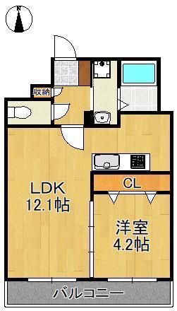 THE AFFINITY CRUZ-SQUARE(1LDK/4階)の間取り写真