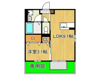 FUGA陣山(1LDK/1階)の間取り写真