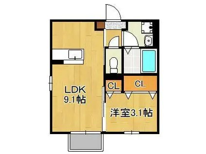 FUGA陣山(1LDK/2階)の間取り写真