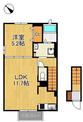 アライブ原町(1LDK/2階)の間取り写真